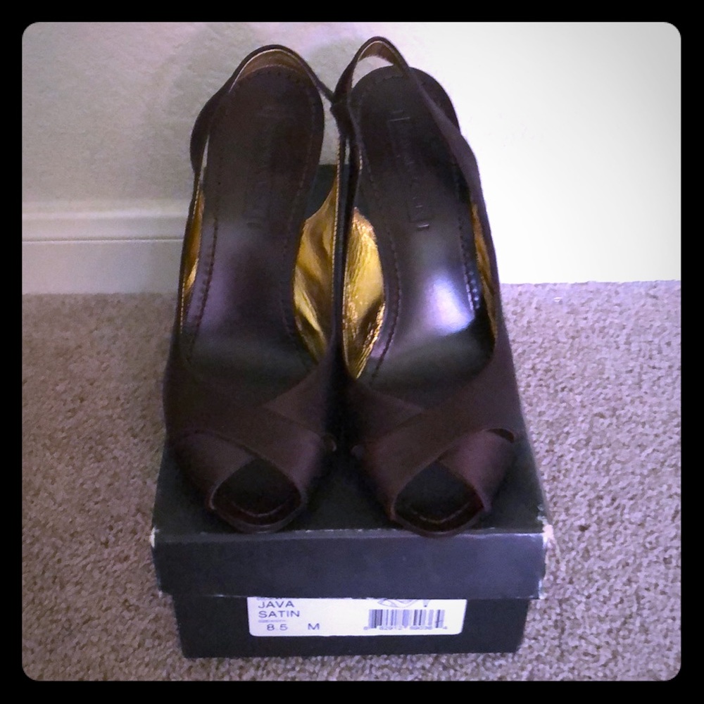 BCBG heels in dark brown satin